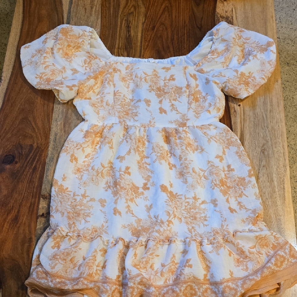 Blu Pepper Women's Dress with Floral Pattern - Cream and Orange